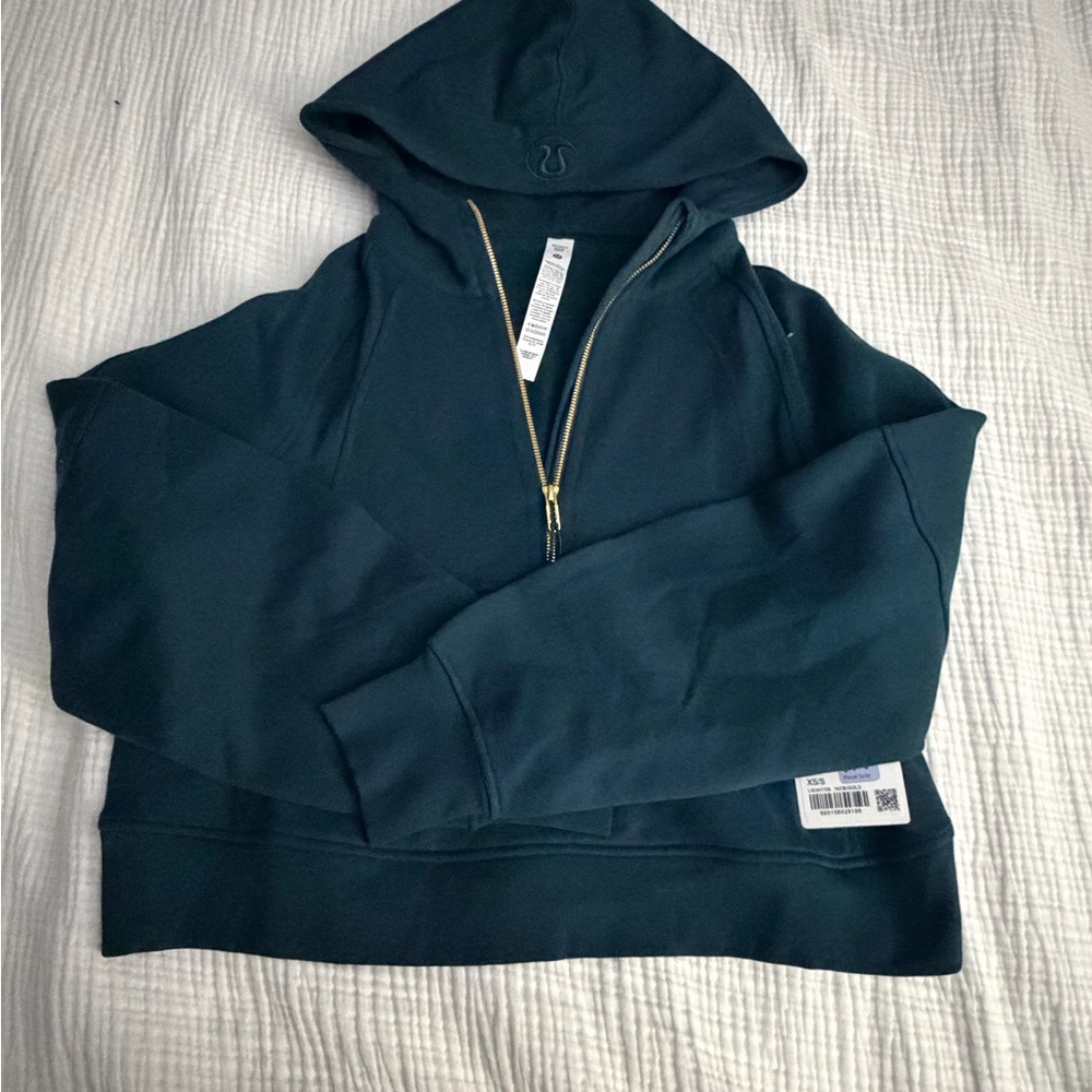 Lululemon Dark Green Half-Zip Hoodie with Gold Zipper